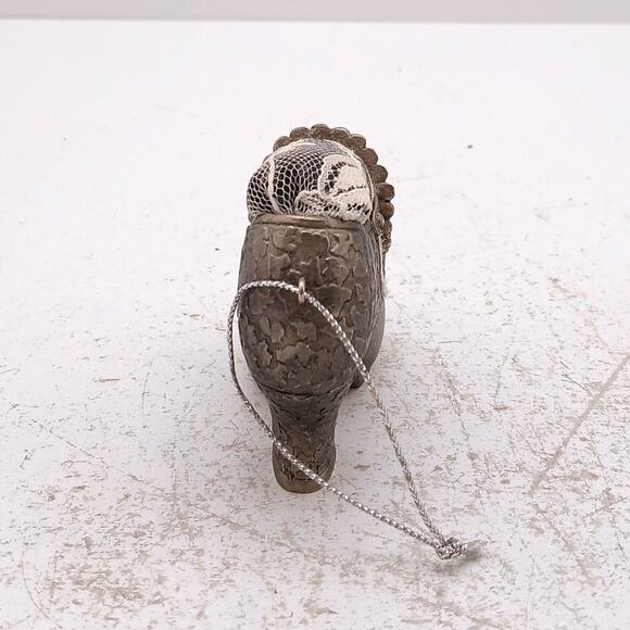 Vintage Metal Shoe Pin Cushion Ornament Beaded w/ White White Faux Pearl - Picture 6 of 12